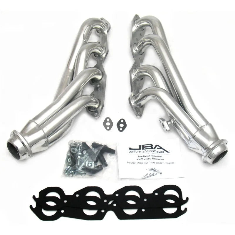 JBA 01-03 Gm Truck 8.1L BBC w/o EGR/A.I.R. 1-3/4in Primary Silver Ctd Cat4Ward Header - Main Product View
