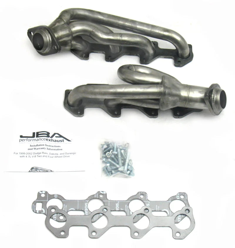 JBA 02-03 Dodge RAM 4.7L PowerTech 1-1/2in Primary Raw 409SS Cat4Ward Header - Side View