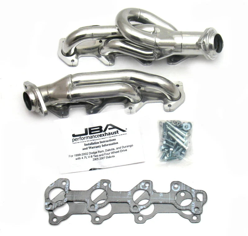 JBA 02-03 Dodge Ram 4.7L PowerTech 1-1/2in Primary Silver Ctd Cat4Ward Header - Side View