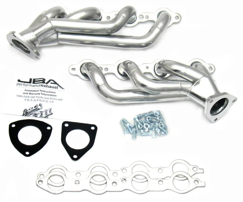 JBA 03-06 GM Truck 6.0L LS w/o EGR 1-5/8in Primary Silver Ctd Cat4Ward Header - Side View