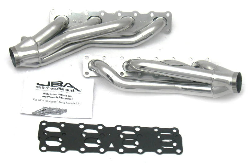 JBA 04-15 Nissan 5.6L VK56DE Oval Port 1-5/8in Primary Silver Ctd Cat4Ward Header - Side View