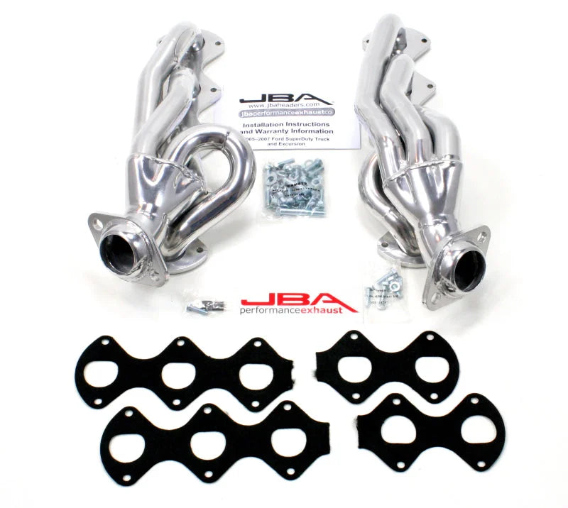 JBA 05-10 Ford F-Series 6.8L 3V V10 1-1/2in Primary Silver Ctd Cat4Ward Header - Side View