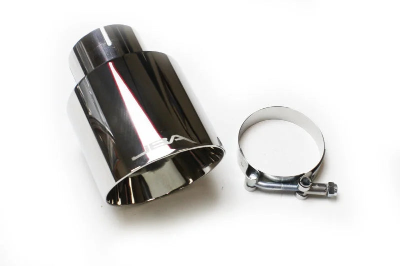 JBA 2.5in x 4in x 5-3/4in Double Wall Polished Chrome Tip - Clamp On - Side View