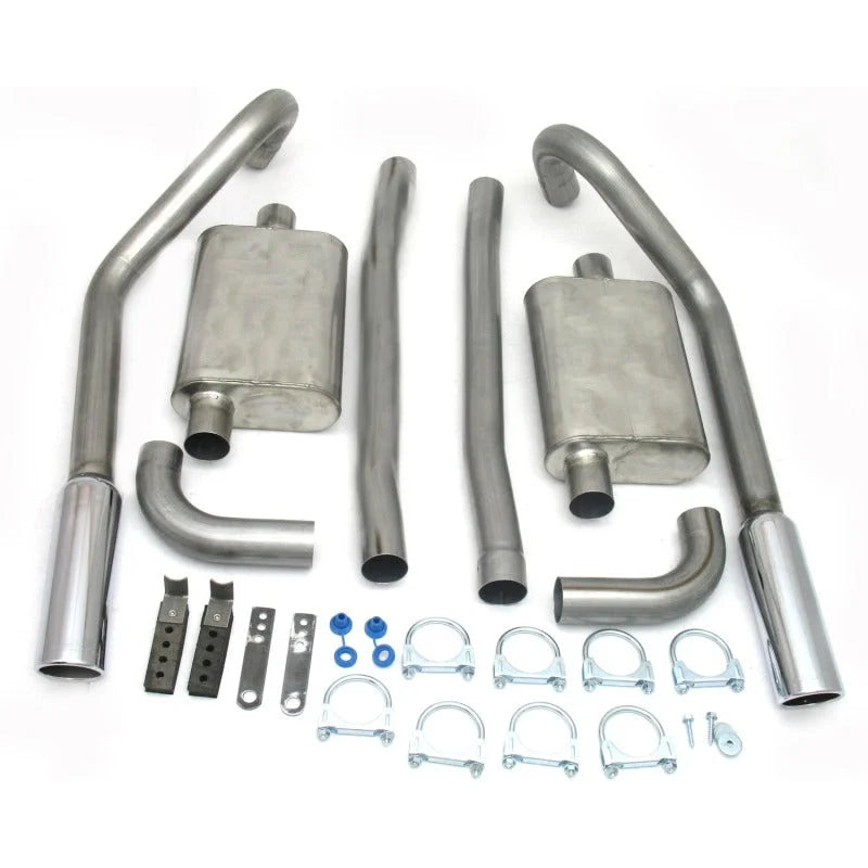 JBA 65-70 Ford Mustang 260-428 409SS Dual Turn Down Under Rear Valance Header Back Exhaust - Main Product View