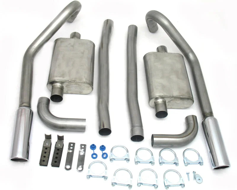 JBA 65-70 Ford Mustang 260-428 409SS Dual Turn Down Under Rear Valance Header Back Exhaust - Side View