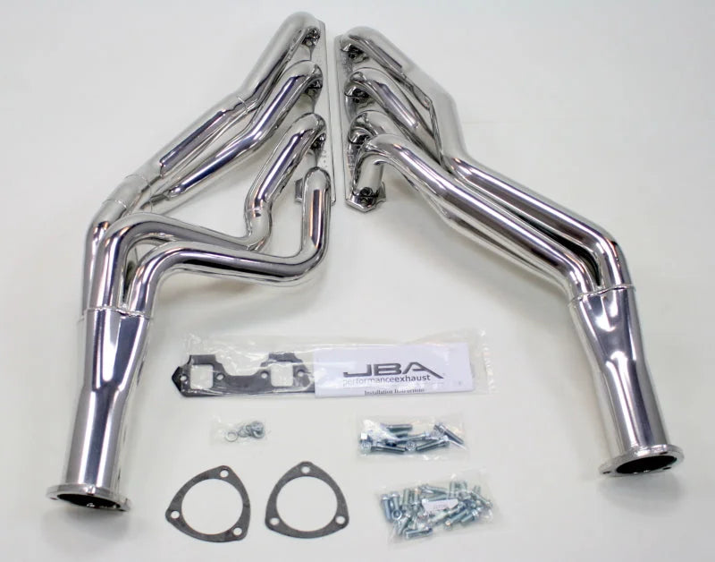 JBA 65-73 Ford Mustang 260-302 SBF 4 Speed C4/C6/AOD 1-3/4in Primary Silver Long Tube Header - Side View