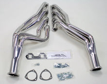 Load image into Gallery viewer, JBA 65-73 Ford Mustang 260-302 SBF 4 Speed C4/C6/AOD 1-3/4in Primary Silver Long Tube Header - Side View