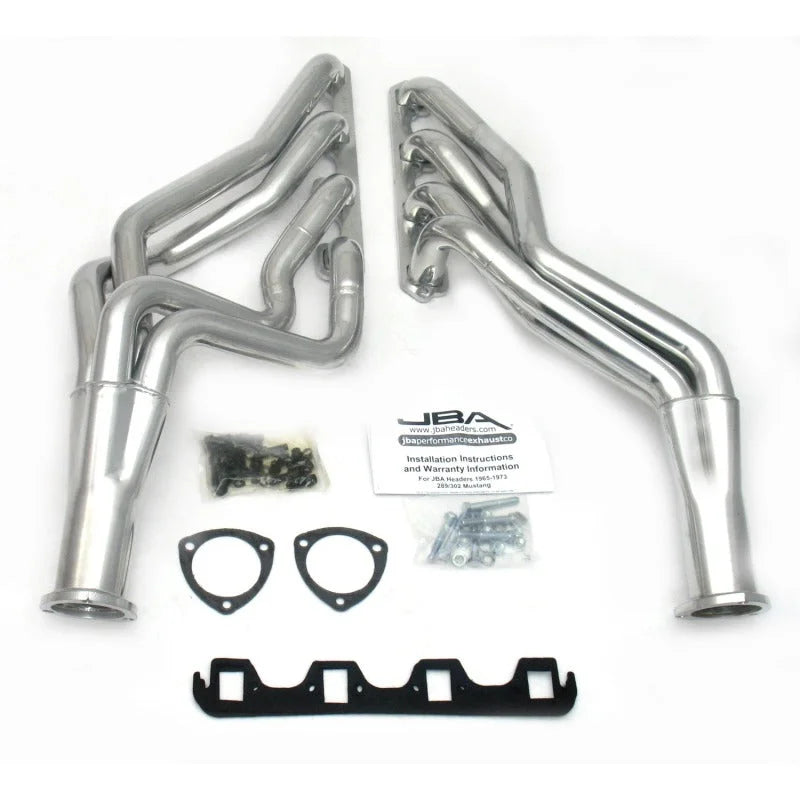 JBA 65-73 Ford Mustang 260-302 SBF 5 Speed T5/T56 1-3/4in Primary Silver Ctd Long Tube Header - Side View