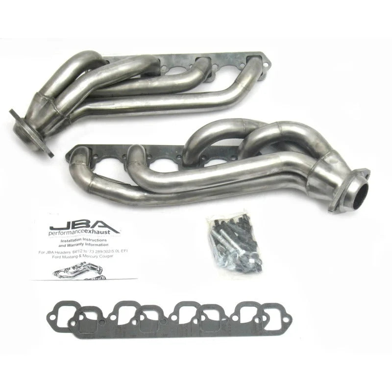JBA 65-73 Ford Mustang 260-302 SBF w/GT40-P Heads 1-5/8in Primary Raw 409SS Mid Length Header - Side View