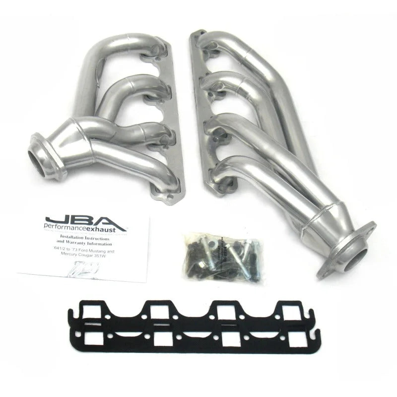 JBA 65-73 Ford Mustang 351W SBF 1-5/8in Primary Silver Ctd Mid Length Header - Main Product View