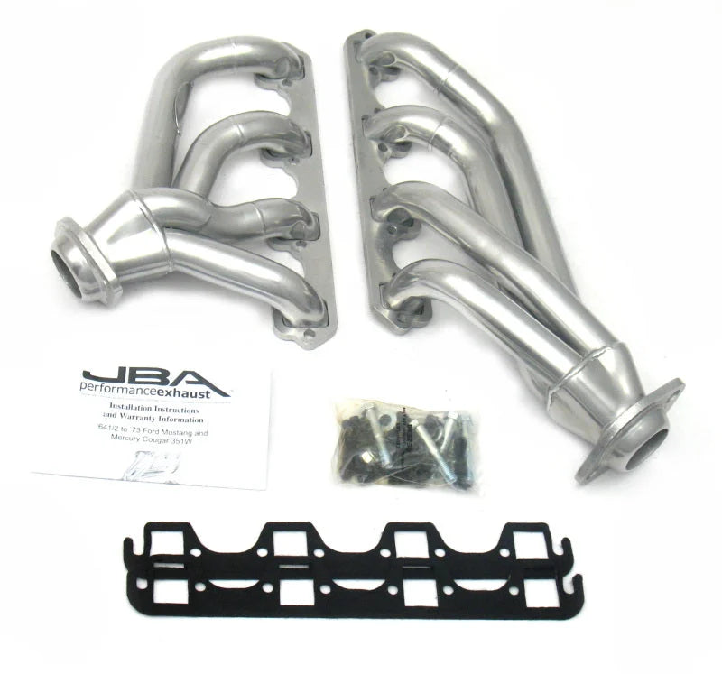JBA 65-73 Ford Mustang 351W SBF 1-5/8in Primary Silver Ctd Mid Length Header - Side View