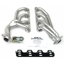 Load image into Gallery viewer, JBA 65-73 Ford Mustang 351W SBF w/T-5/Cable Clutch 1-5/8in Primary Silver Ctd Mid Length Header - Side View