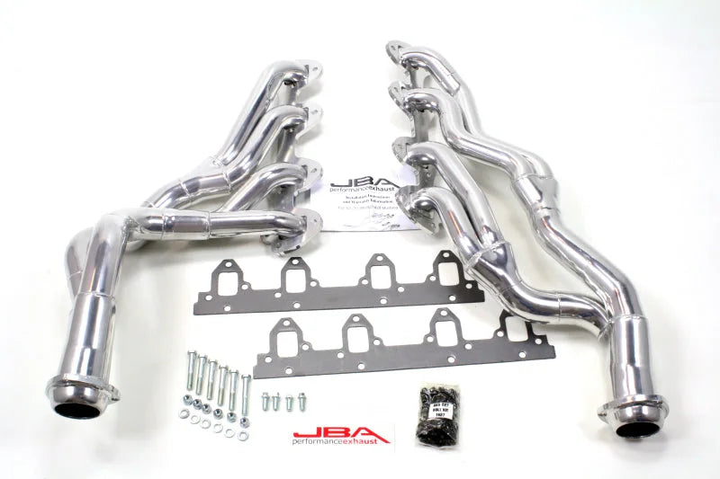 JBA 67-70 Ford Mustang 390-428 FE 1-3/4in-2-1/2in Primary Silver Ctd Tri Y Header - Side View