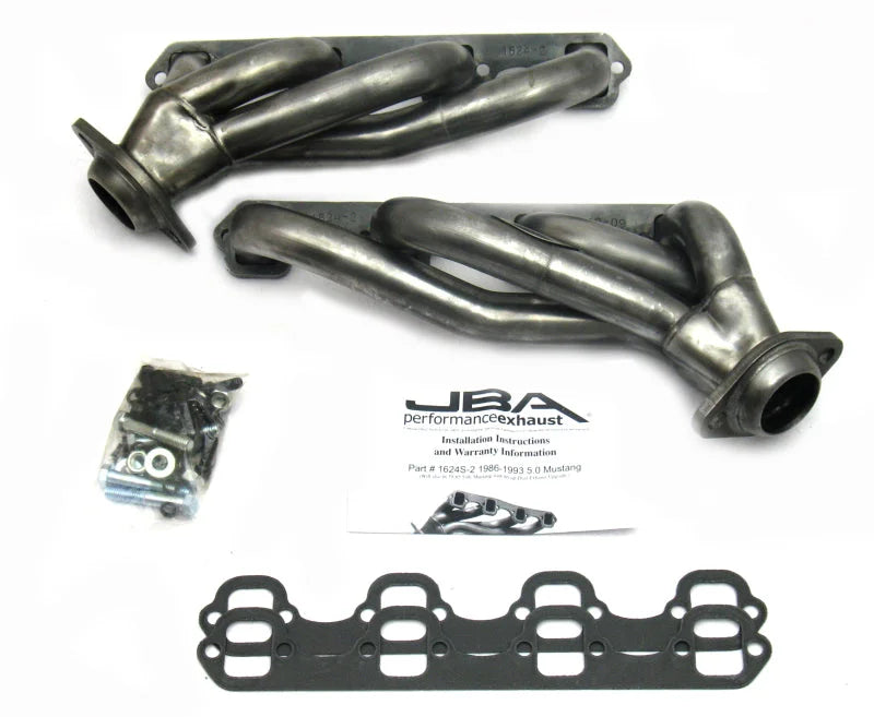 JBA 86-93 Ford Mustang 5.0L SBF 1-5/8in Primary Raw 409SS Cat4Ward Header - Side View