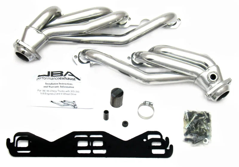 JBA 86-95 GM Truck 5.0L/5.7L SBC w/o A.I.R. 1-1/2in Primary Silver Ctd Cat4Ward Header - Side View