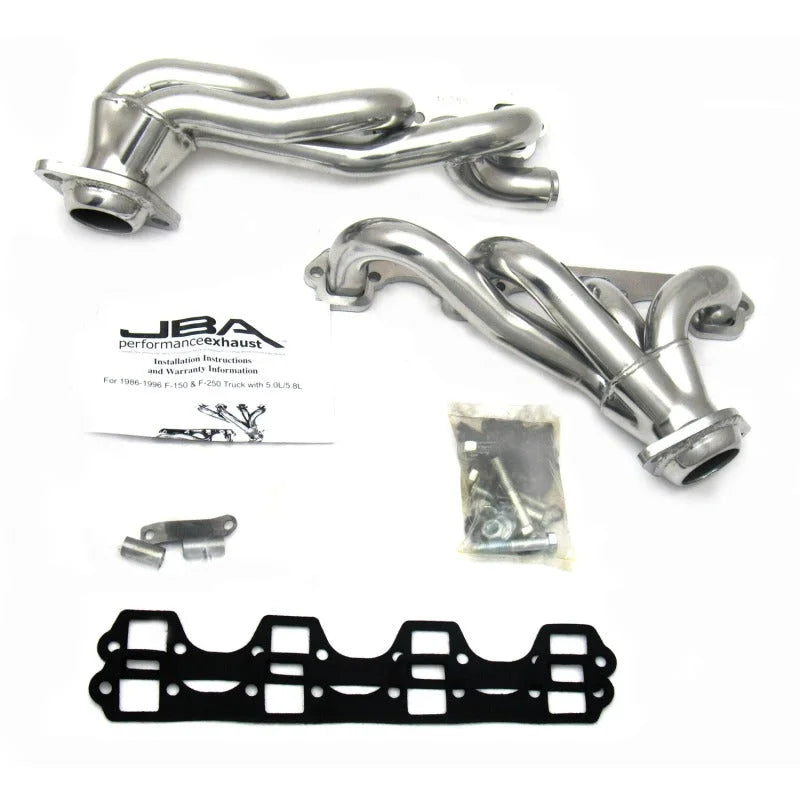 JBA 87-96 Ford F-150 5.8L SBF 1-5/8in Primary Silver Ctd Cat4Ward Header - Side View