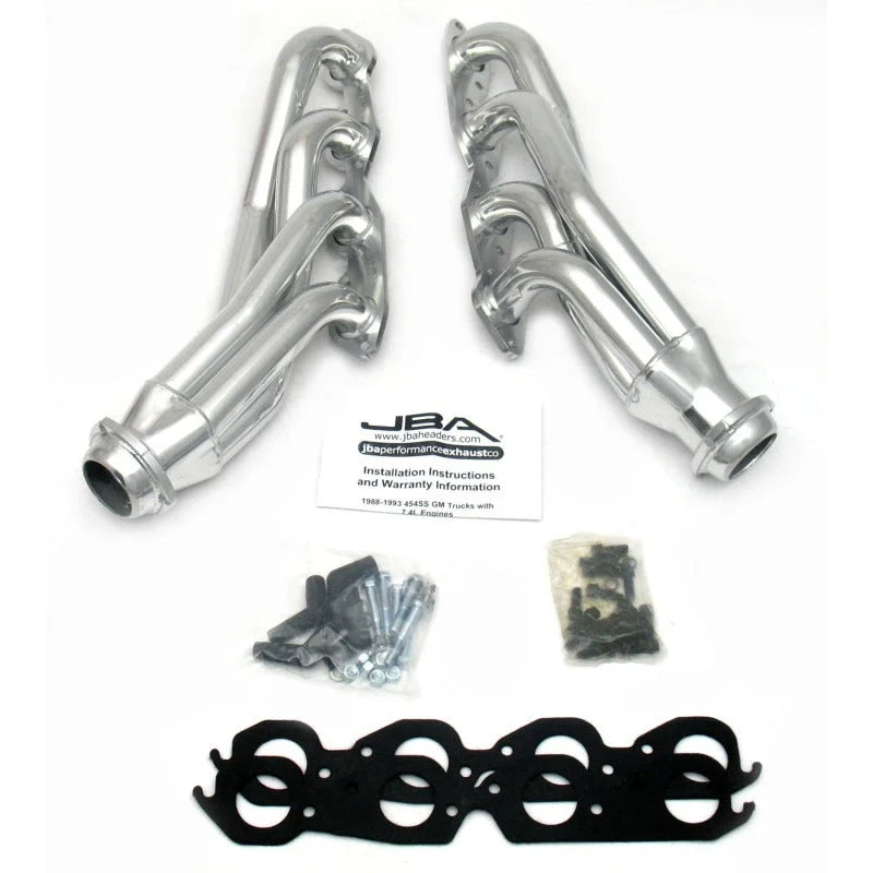 JBA 88-93 GM Truck 7.4L BBC w/o A.I.R. 1-3/4in Primary Silver Ctd Cat4Ward Header - Side View