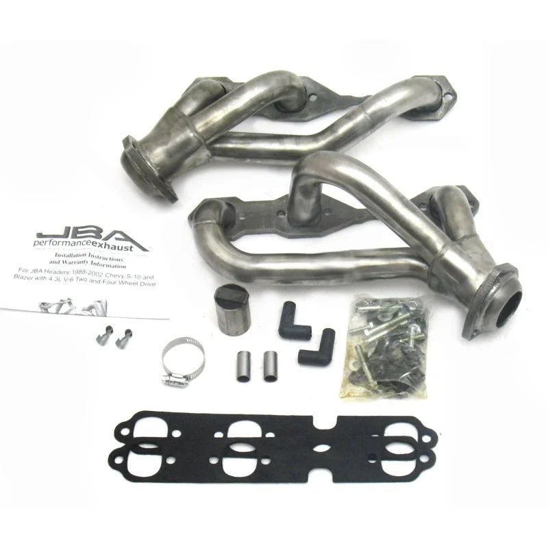 JBA 88-95 & 02-03 GM S-Truck 4.3L V6 4WD 1-1/2in Primary Raw 409SS Cat4Ward Header - Side View