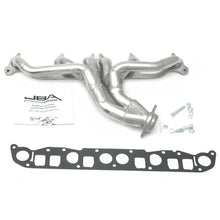 Load image into Gallery viewer, JBA 91-99 Jeep 4.0L 1-1/2in Primary Silver Ctd Cat4Ward Header - Side View