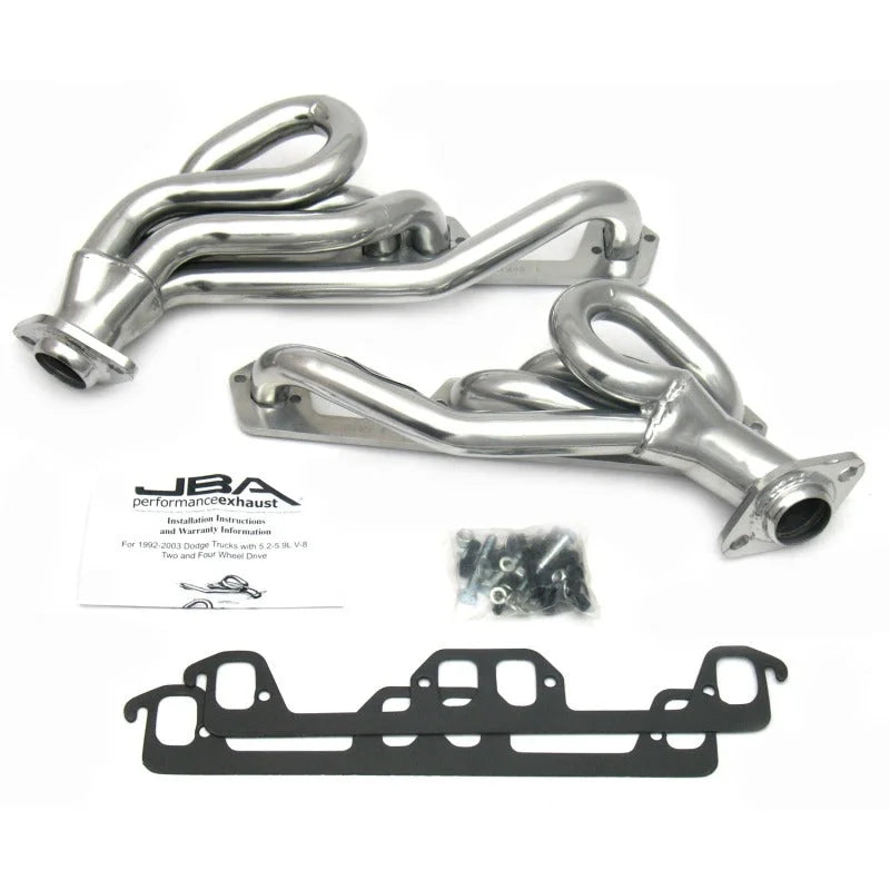 JBA 96-03 Dodge Truck 5.2L/5.9L Magnum 1-1/2in Primary Silver Ctd Cat4Ward Header - Side View