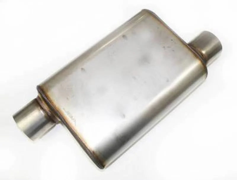 JBA Universal Chambered Style 304SS Muffler 13x9.75x4in 3in Inlet Diameter Offset/Offset - Side View