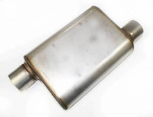 Load image into Gallery viewer, JBA Universal Chambered Style 304SS Muffler 13x9.75x4in 3in Inlet Diameter Offset/Offset - Side View