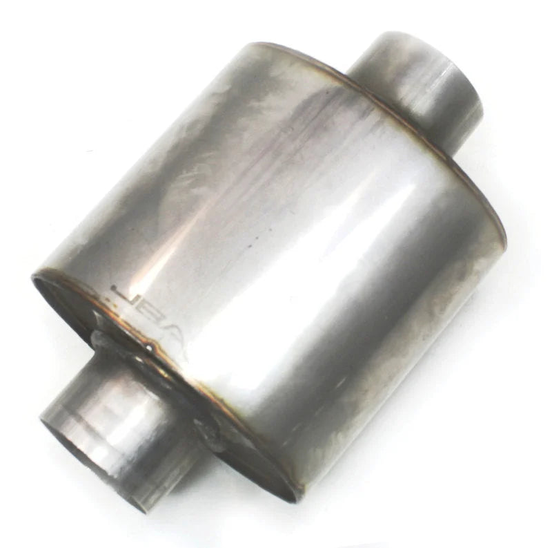JBA Universal Straight-Through 304SS Muffler 6x6x4 2.5in Inlet Diameter Center/Center - Side View