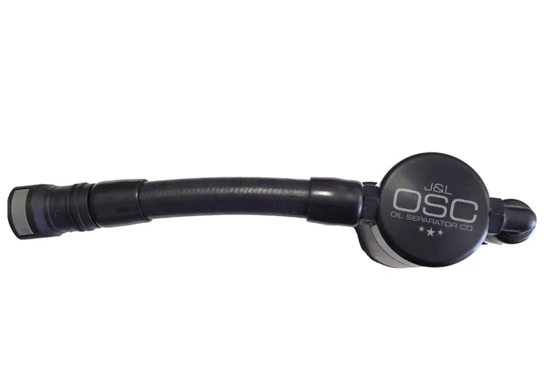 J&L 05-10 Ford Mustang GT Driver Side Oil Separator 3.0 V2 - Black Anodized - Main Product View
