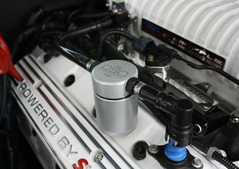 J&L 07-14 Ford Mustang GT500 Passenger Side Oil Separator 3.0 - Clear Anodized - Main Product View