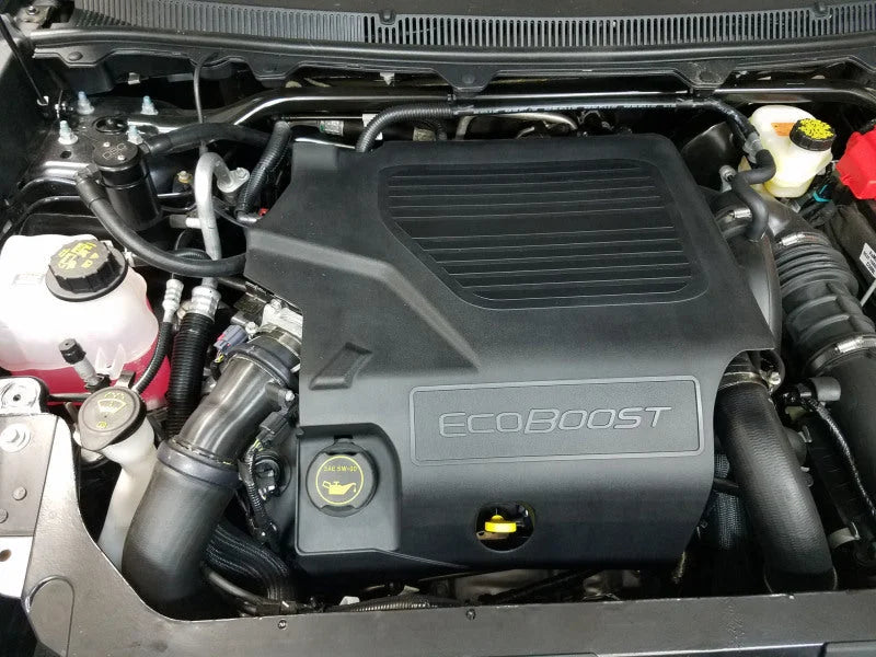 J&L 10-19 Ford Flex EcoBoost V6 Passenger Side Oil Separator 3.0 - Black Anodized - Detail View