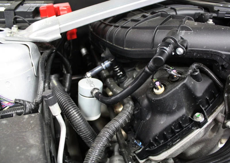 J&L 11-17 Ford Mustang V6 Passenger Side Oil Separator 3.0 - Clear Anodized - Main Product View