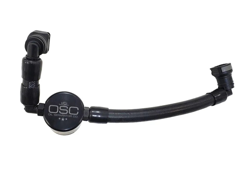 J&L 11-17 Ford Mustang V6 Passenger Side Oil Separator 3.0 V2 - Black Anodized - Main Product View