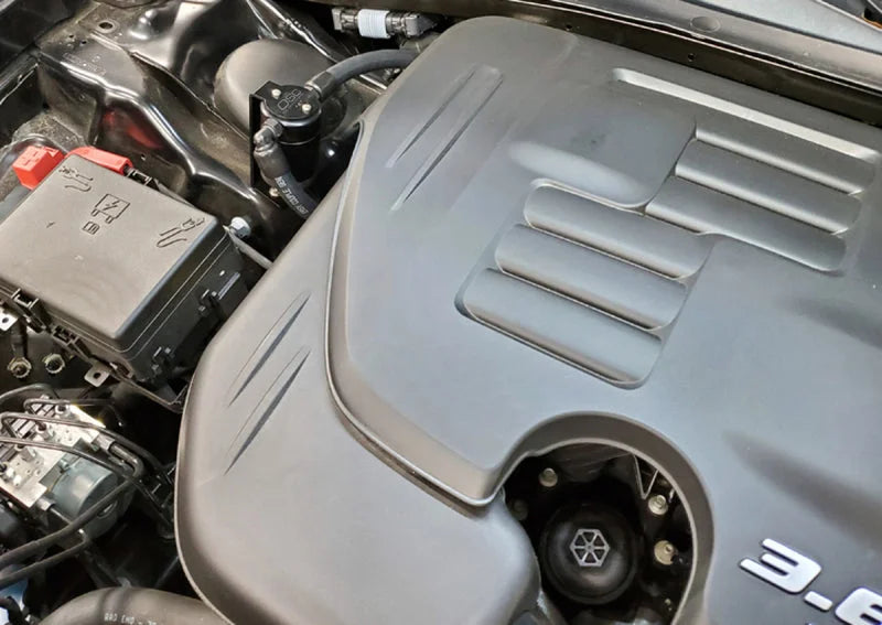 J&L 11-23 3.6L V6 Dodge Charger/Challenger/Chrysler 300C Oil Separator 3.0 - Black Anodized - Side View