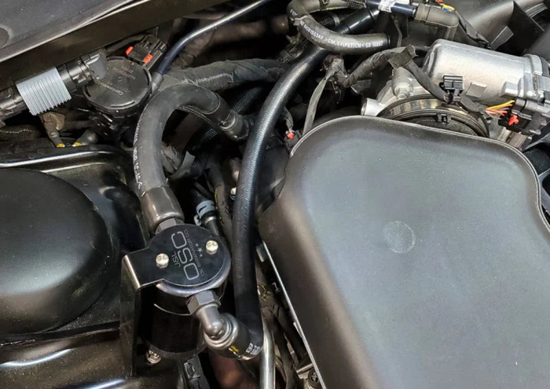 J&L 11-23 3.6L V6 Dodge Charger/Challenger/Chrysler 300C Oil Separator 3.0 - Black Anodized - Detail View