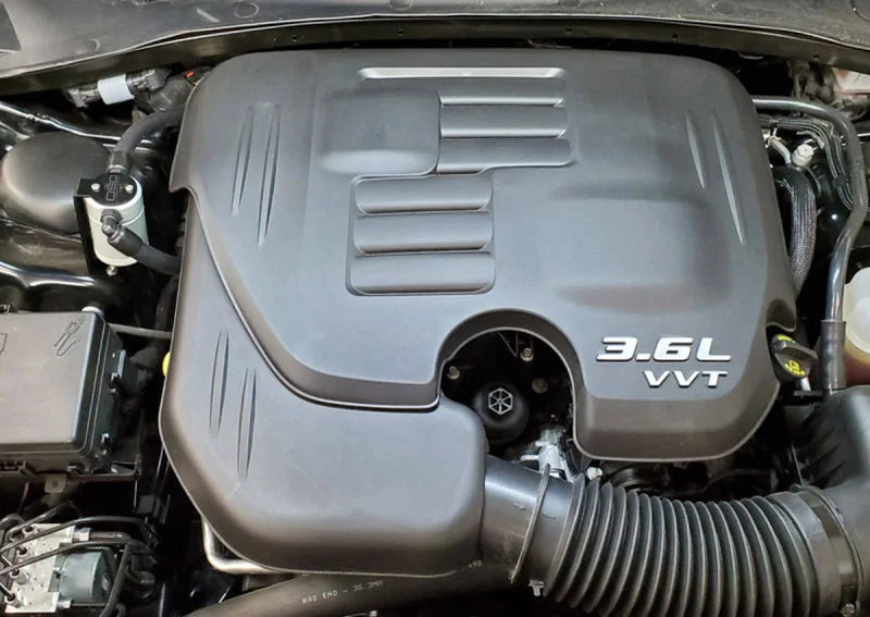 J&L 11-23 3.6L V6 Dodge Charger/Challenger/Chrysler 300C Oil Separator 3.0 - Clear Anodized - Side View