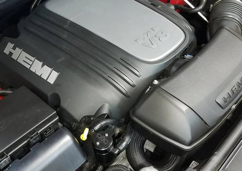 J&L 11-25 Jeep Grand Cherokee 5.7L Passenger Side Oil Separator 3.0 - Black Anodized - Side View