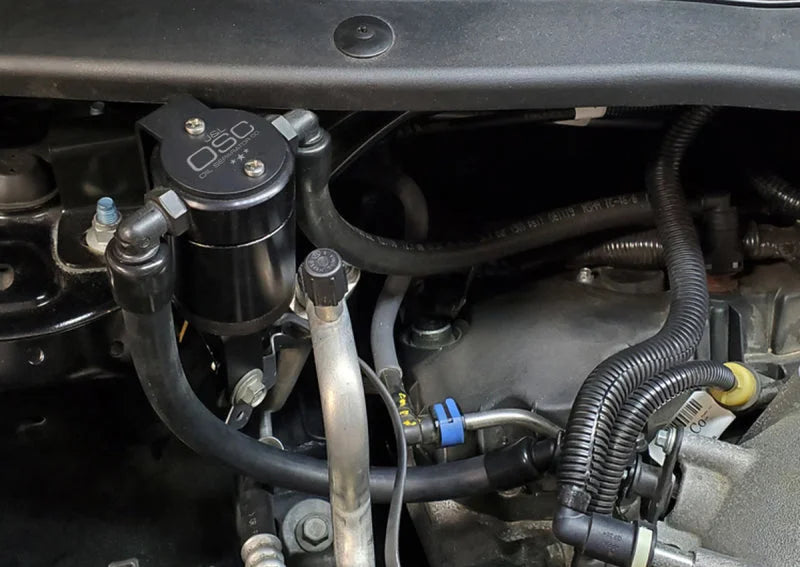 J&L 13-19 Ford Explorer Sport EcoBoost V6 Passenger Side Oil Separator 3.0 - Black Anodized - Side View