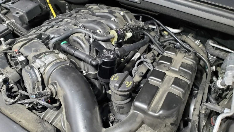J&L 16-24 Dodge Durango / Jeep Grand Cherokee 3.6L Oil Separator 3.0 Passenger Side - Black Anod - Side View