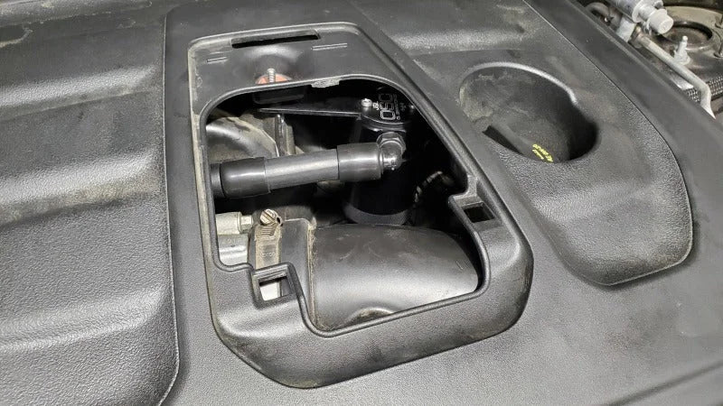 J&L 16-24 Dodge Durango / Jeep Grand Cherokee 3.6L Oil Separator 3.0 Passenger Side - Black Anod - Detail View