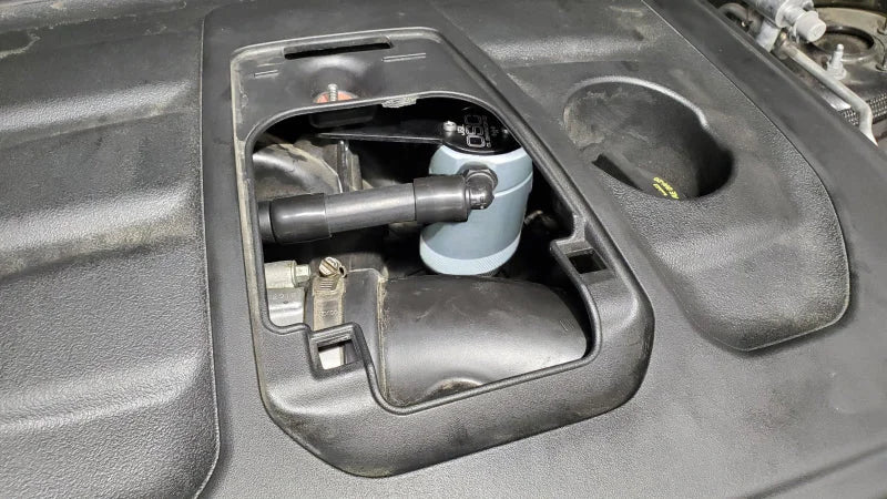 J&L 16-24 Dodge Durango / Jeep Grand Cherokee 3.6L Oil Separator 3.0 Passenger Side - Clear Anod - Side View