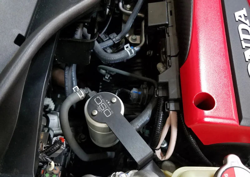 J&L 17-21 Honda Civic Type R Passenger Side Oil Separator 3.0 - Clear Anodized - Side View