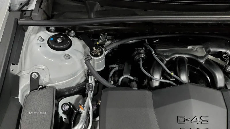 J&L 18-24 Toyota Camry 3.5L V6 Oil Separator 3.0 Passenger Side - Clear Anodized - Side View