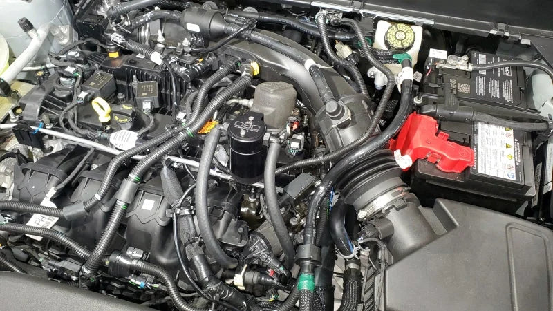 J&L 19-24 Ford/Lincoln SUV & Trucks w 2.0 EcoBoost Driver Side Oil Separator 3.0 - Black Ano - Side View
