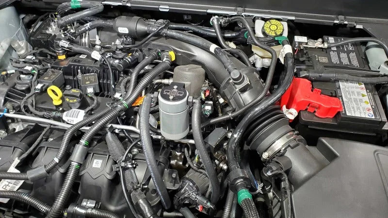 J&L 19-24 Ford/Lincoln SUVs & Trucks w 2.0 EcoBoost Driver Side Oil Separator 3.0 - Clear An - Side View
