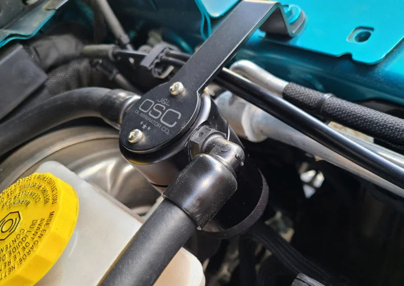 J&L 20-24 Jeep Wrangler 2.0L Driver Side Oil Separator 3.0 - Black Anodized - Side View