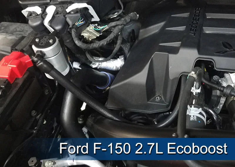 J&L 2011-2025 Ford F-150 2.7L/3.5L/5.0L Passenger Side Oil Separator 3.0 - Clear Anodized - Back View