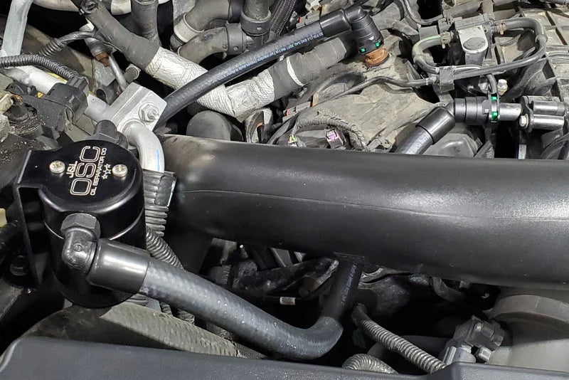 J&L 2015-2017 Ford Expedition 3.5L EcoBoost Oil Separator 3.0 - Black Anodized - Detail View