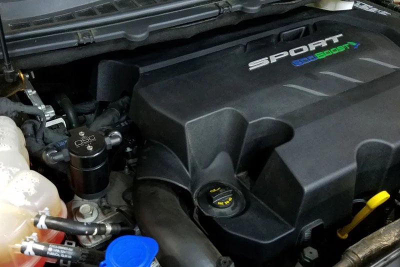 J&L 2015-2024 Ford Edge Sport/ST Passenger Side Oil Separator 3.0 - Black Anodized - Side View