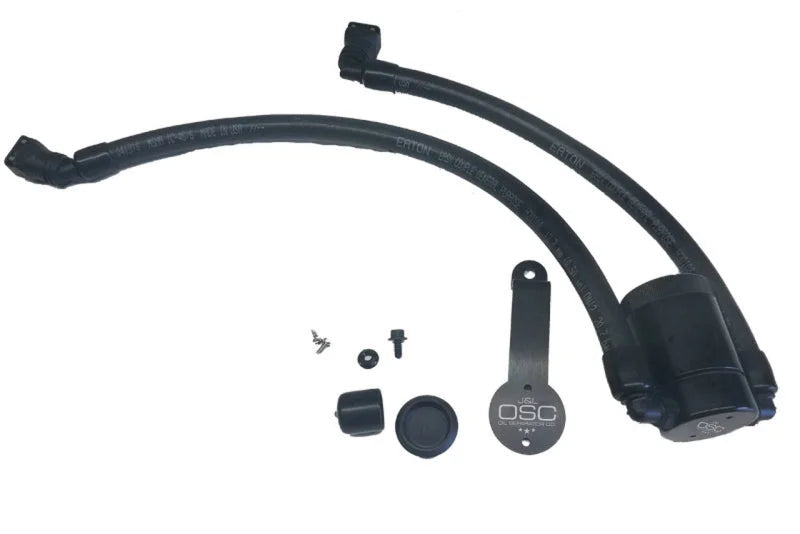 J&L 2018-2023 Ford Mustang GT Driver Side Oil Separator 3.0 - Black Anodized - Main Product View