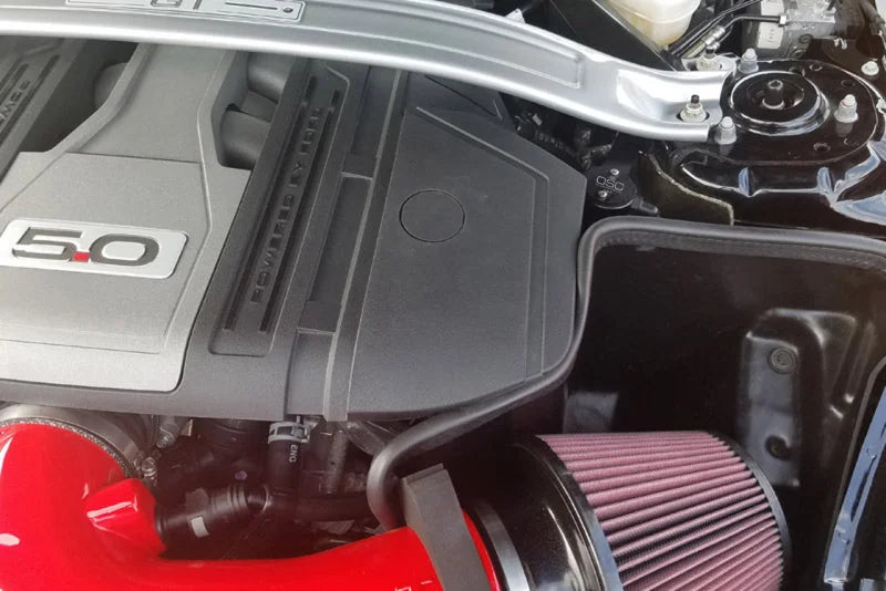 J&L 2018-2023 Ford Mustang GT Driver Side Oil Separator 3.0 - Black Anodized - Detail View